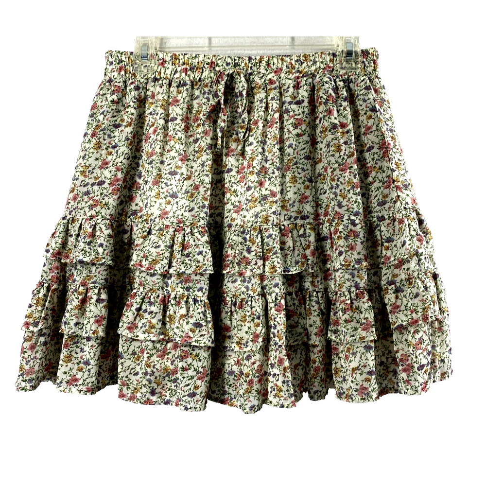 &merci Skirt Womens Medium Tiered Ruffle Floral Cottagecore Fairy Flowy Pockets